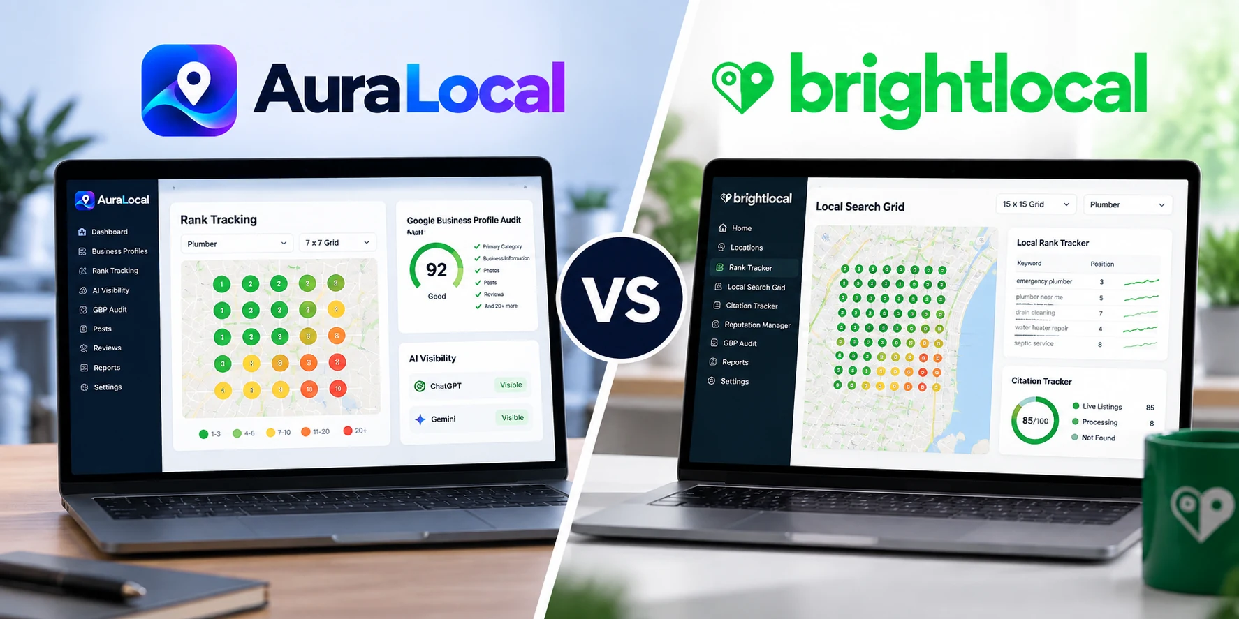 AuraLocal vs BrightLocal (2026): Pricing, Tracking and Features Compared
