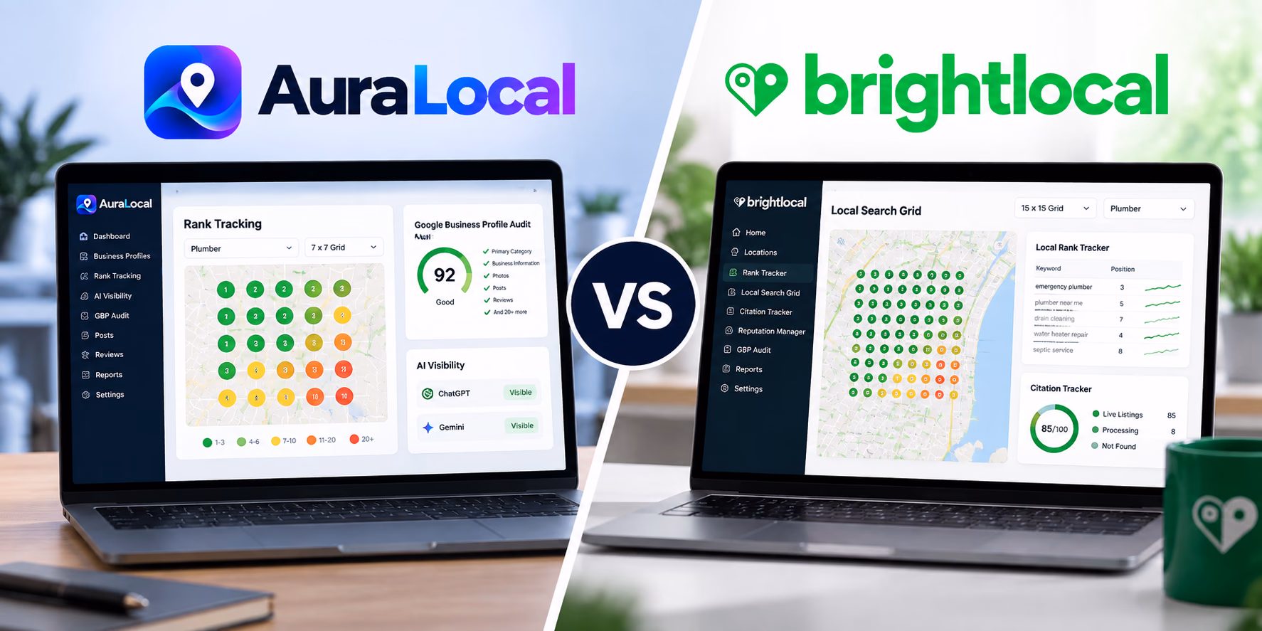 AuraLocal vs BrightLocal (2026): Pricing, Tracking and Features Compared