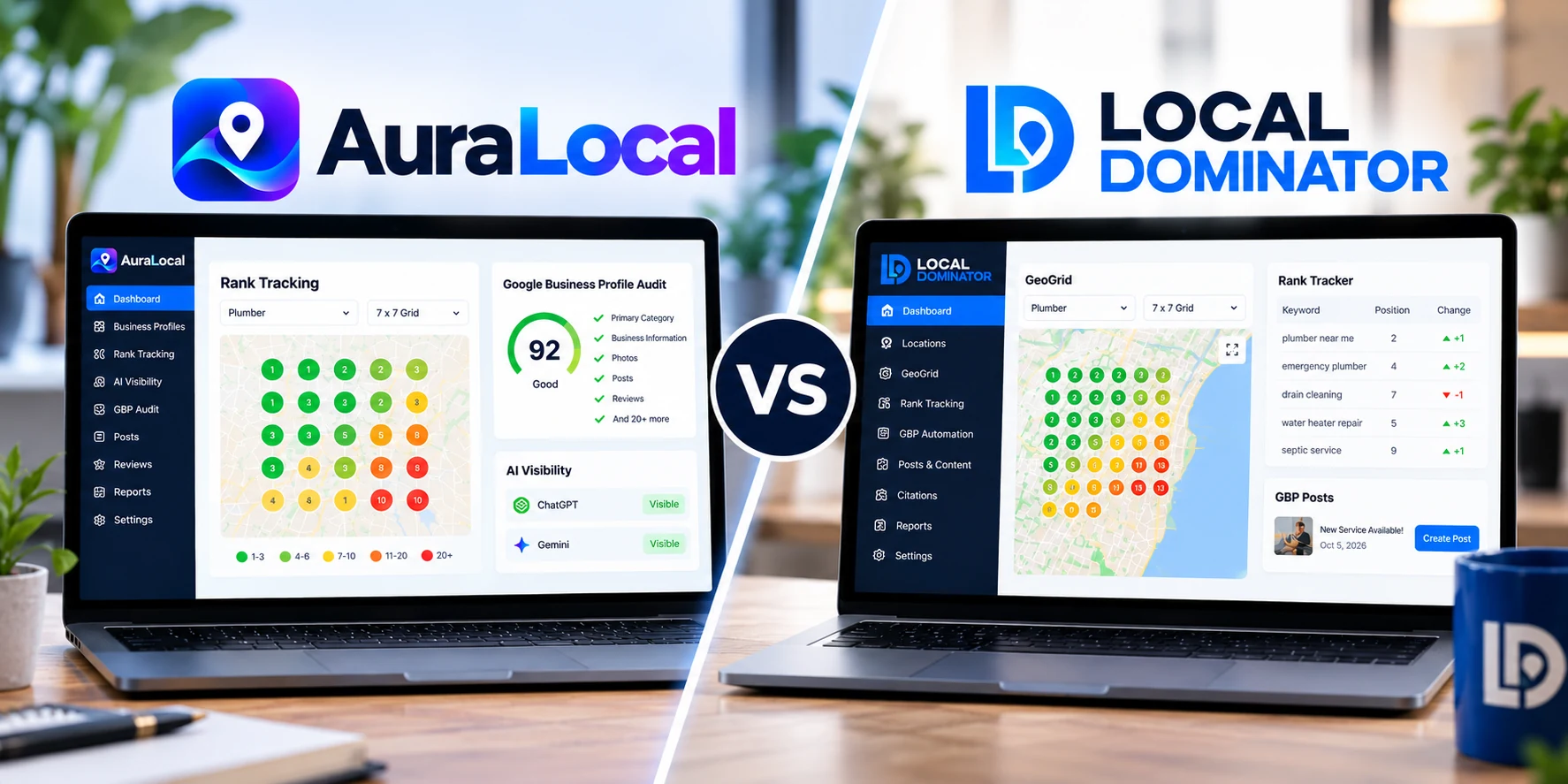 AuraLocal vs Local Dominator (2026): Pricing, Credits and Features Compared