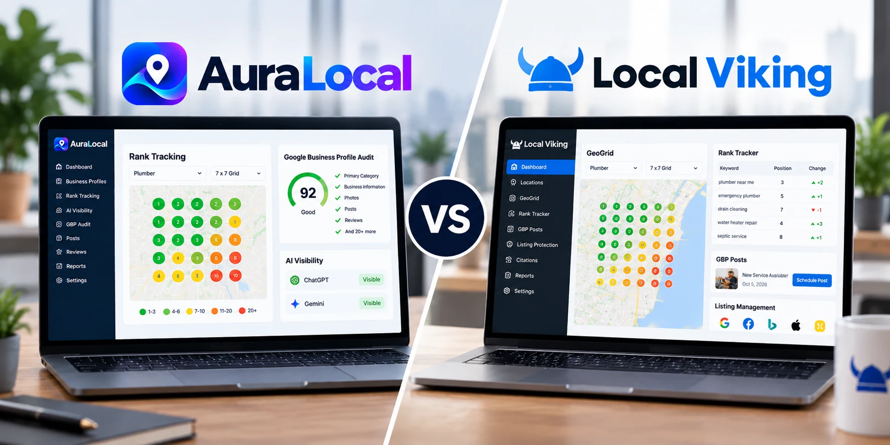 AuraLocal vs Local Viking (2026): Pricing, GeoGrid Tracking and GBP Management Compared
