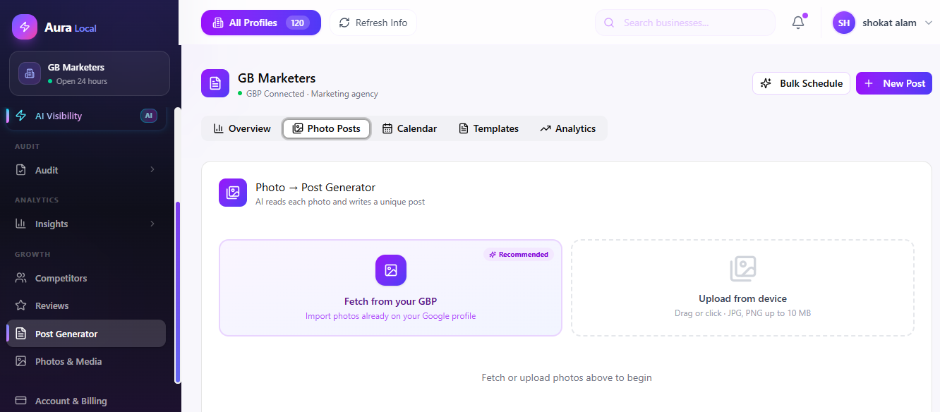 AuraLocal Post Generator tab