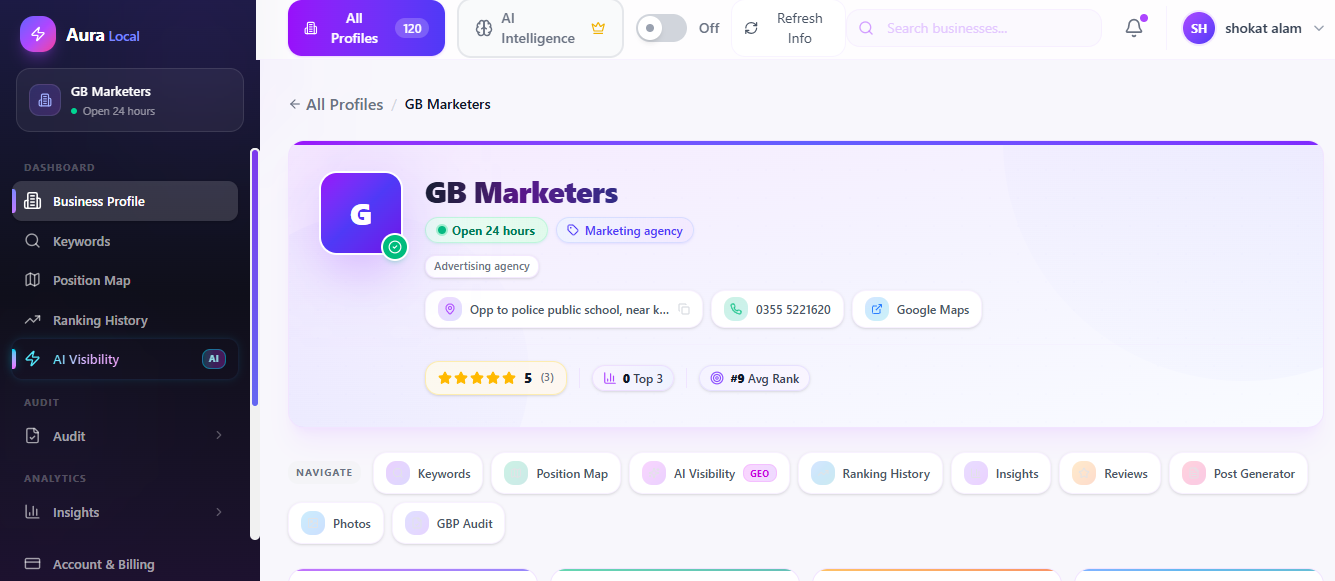 AuraLocal Business Profile tab