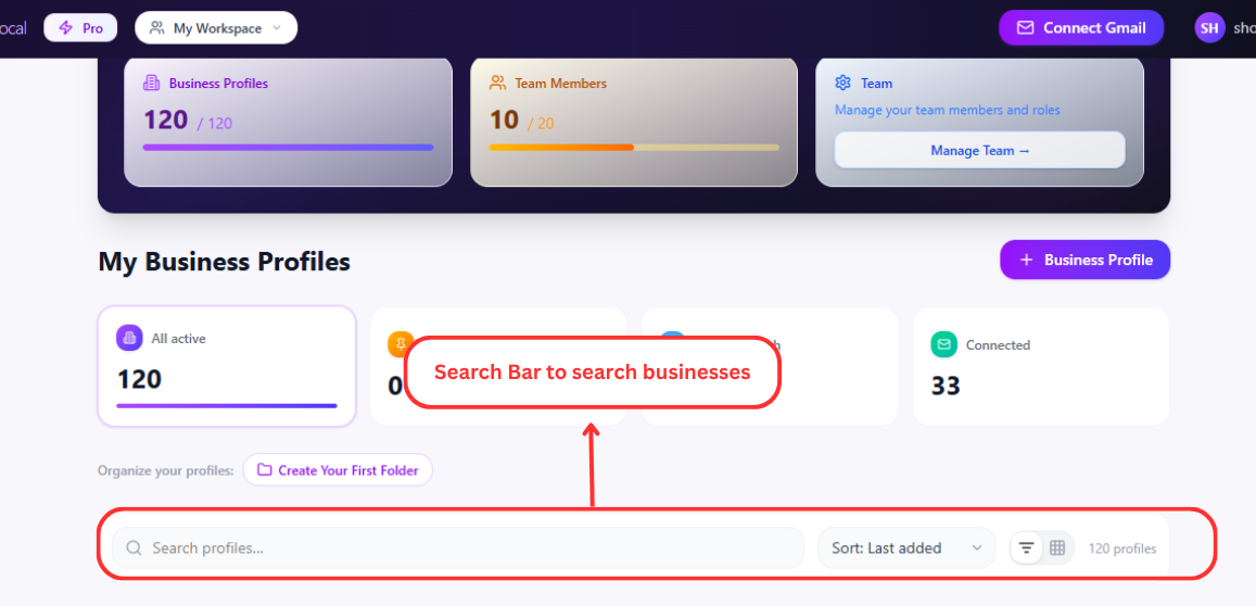 AuraLocal dashboard top header