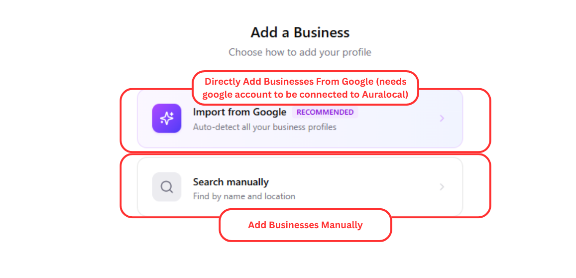 Import from Google or search manually option