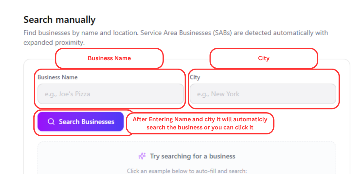 Searching for a business by name and city