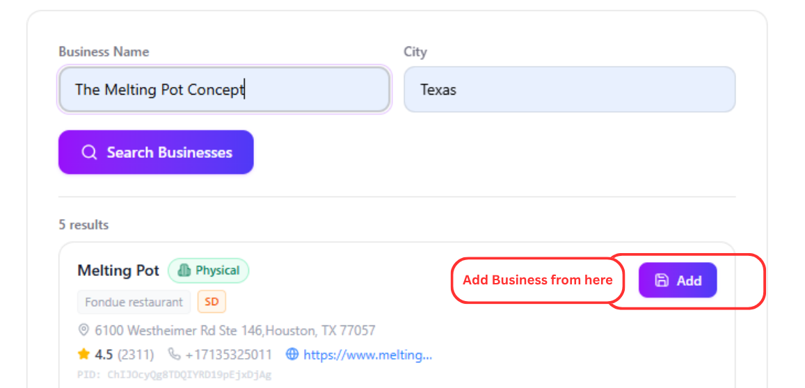 AuraLocal profile dashboard after importing a business